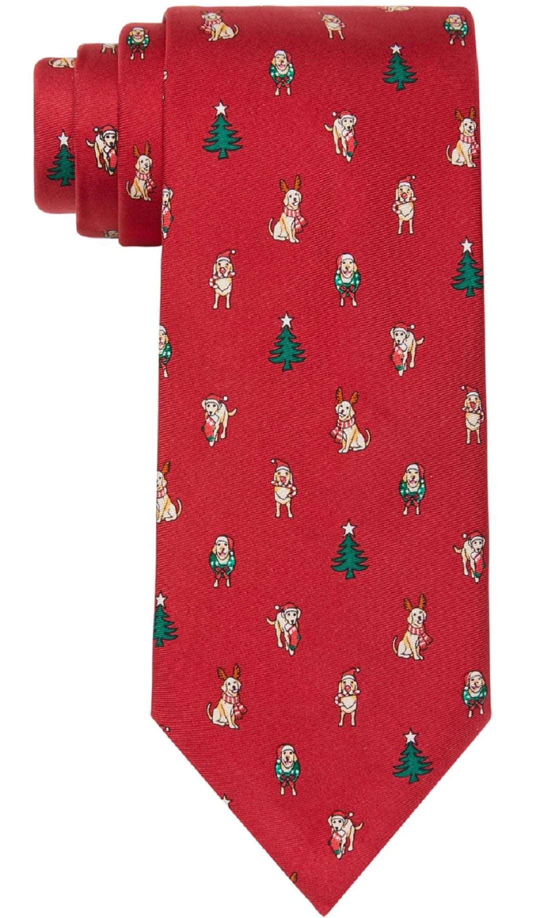 Gravata Tommy Hilfiger Classic Holiday Dog &amp; Tree Masculina Vermelha Tamanho Regular