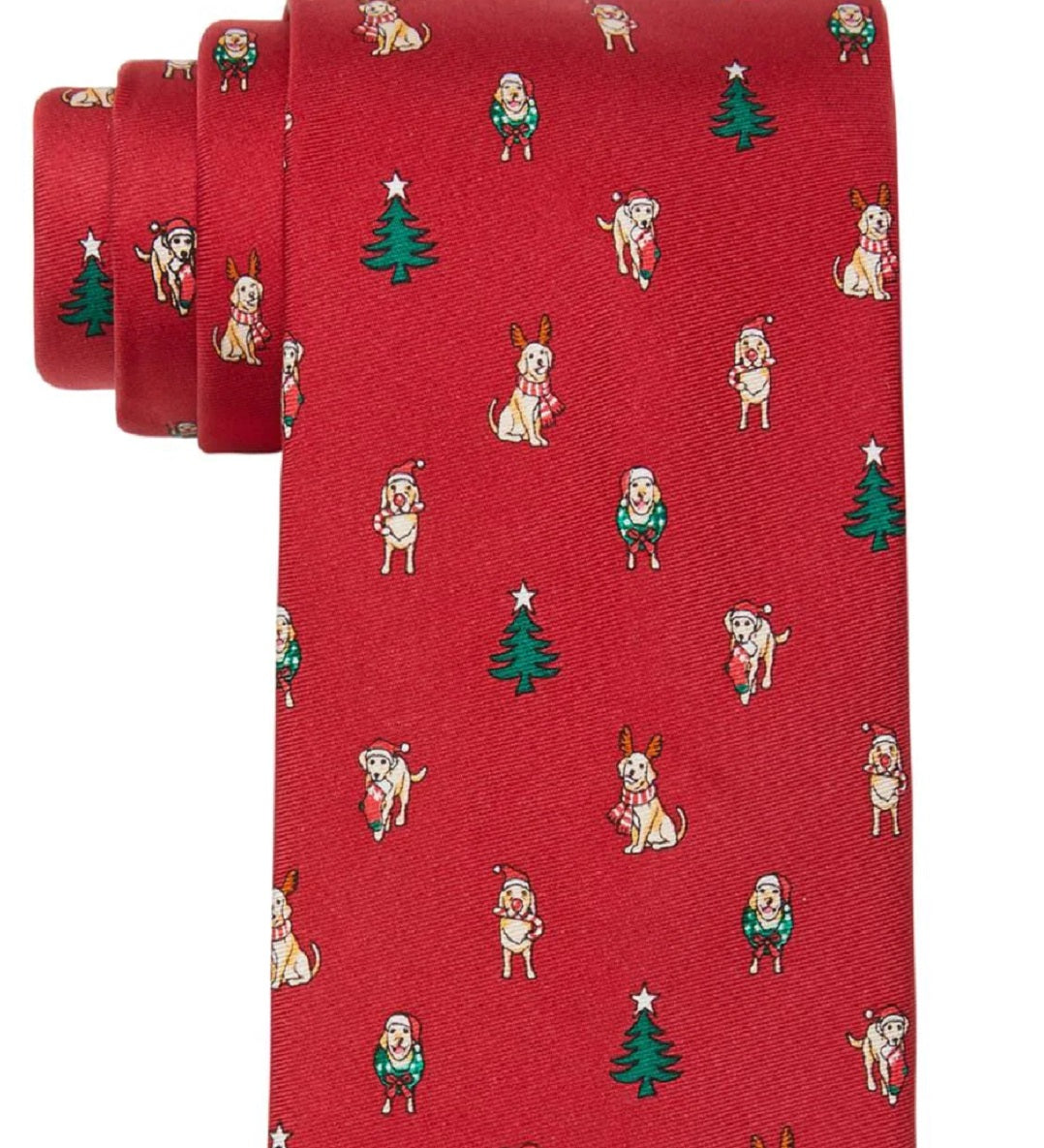 Gravata Tommy Hilfiger Classic Holiday Dog &amp; Tree Masculina Vermelha Tamanho Regular