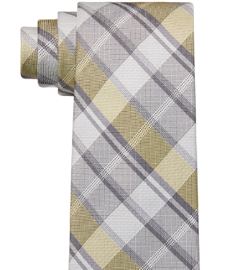 Gravata Slim Xadrez Masculina Calvin Klein Amarela Tamanho Regular