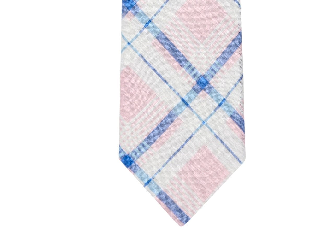 Gravata de linho Tommy Hilfiger Robert Slim Plaid masculina, rosa, tamanho regular