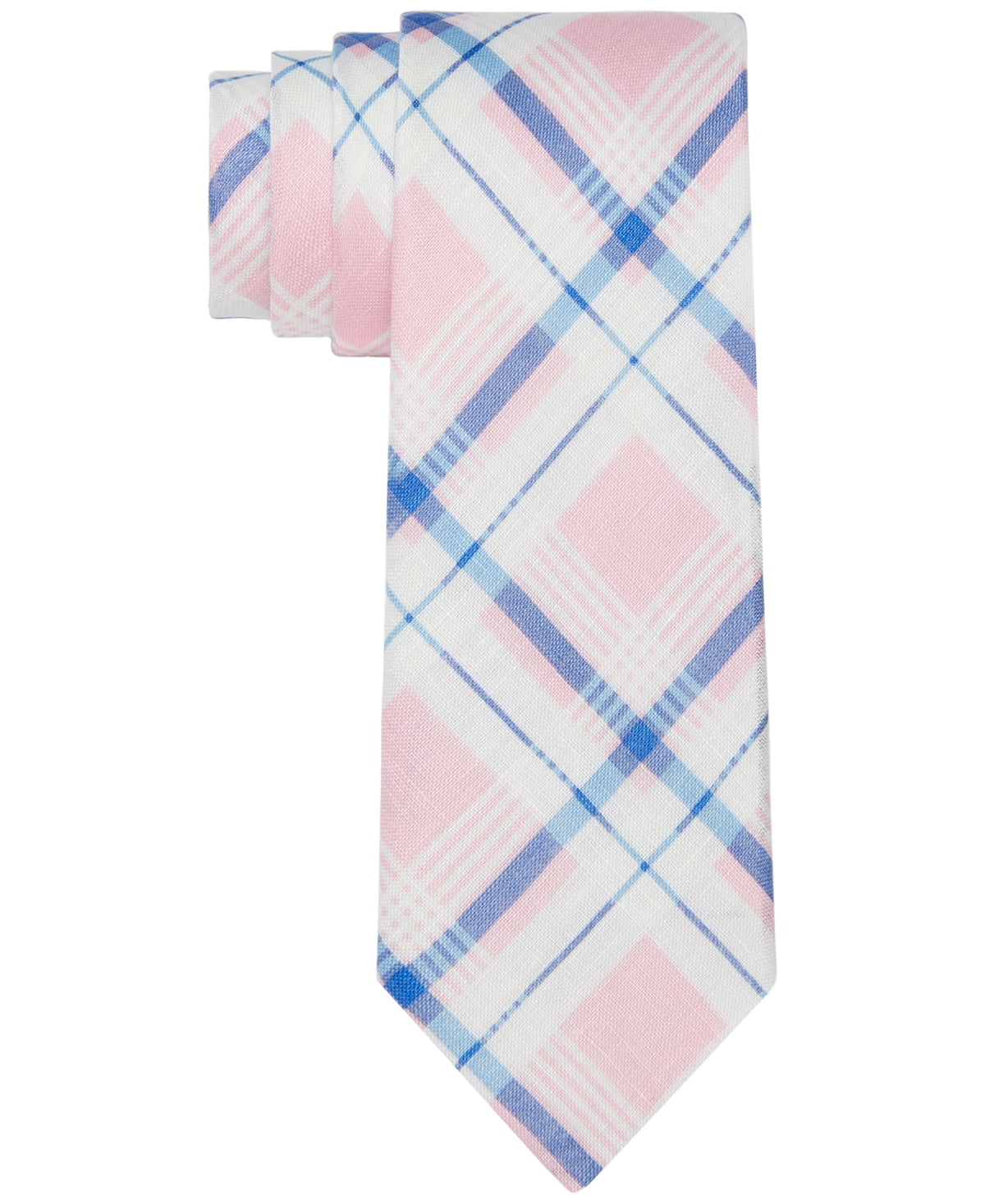Gravata de linho Tommy Hilfiger Robert Slim Plaid masculina, rosa, tamanho regular
