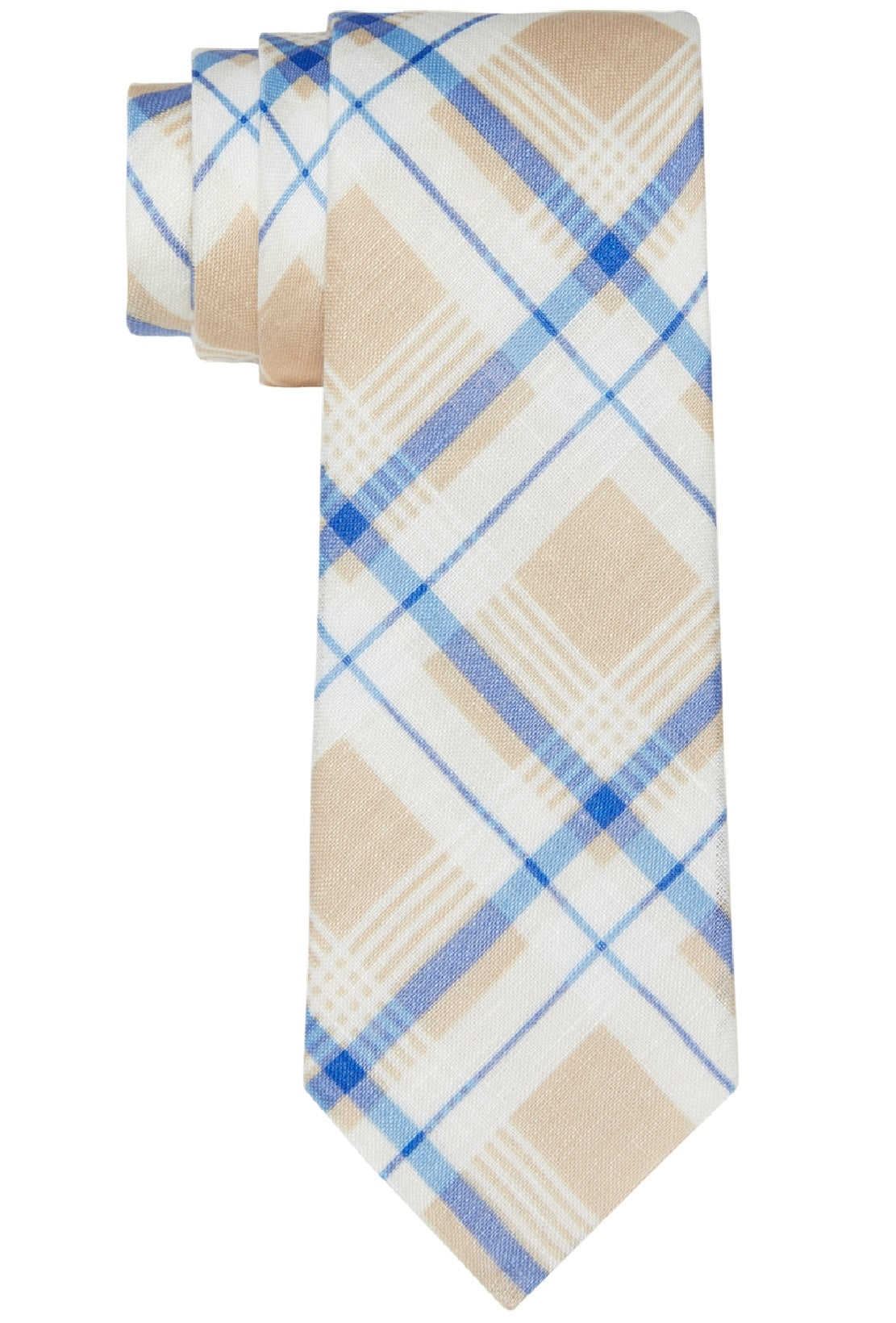 Gravata de linho Tommy Hilfiger Robert Slim Plaid masculina, marrom, tamanho regular
