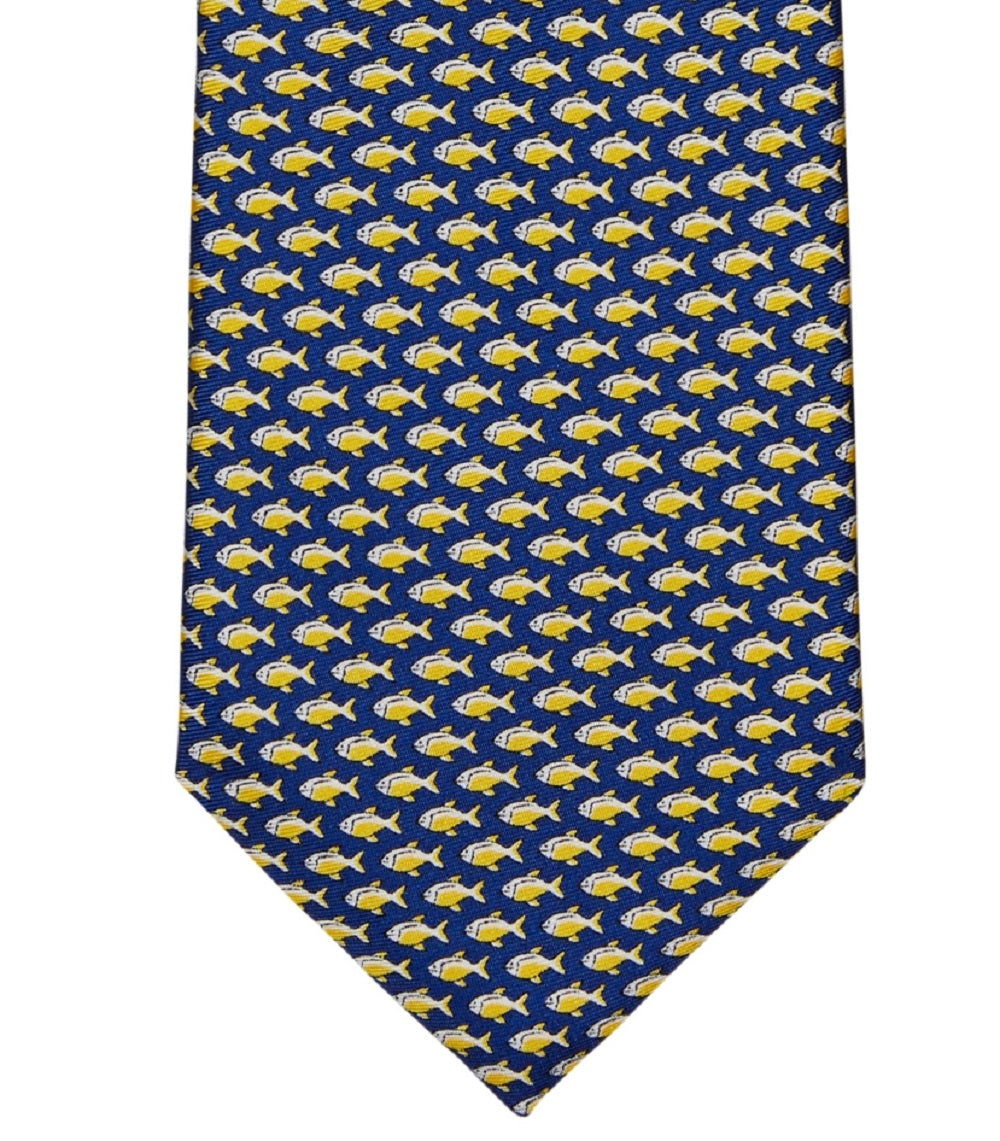 Gravata de seda Tommy Hilfiger Falmouth Classic Fish Print Masculina Azul Tamanho Regular