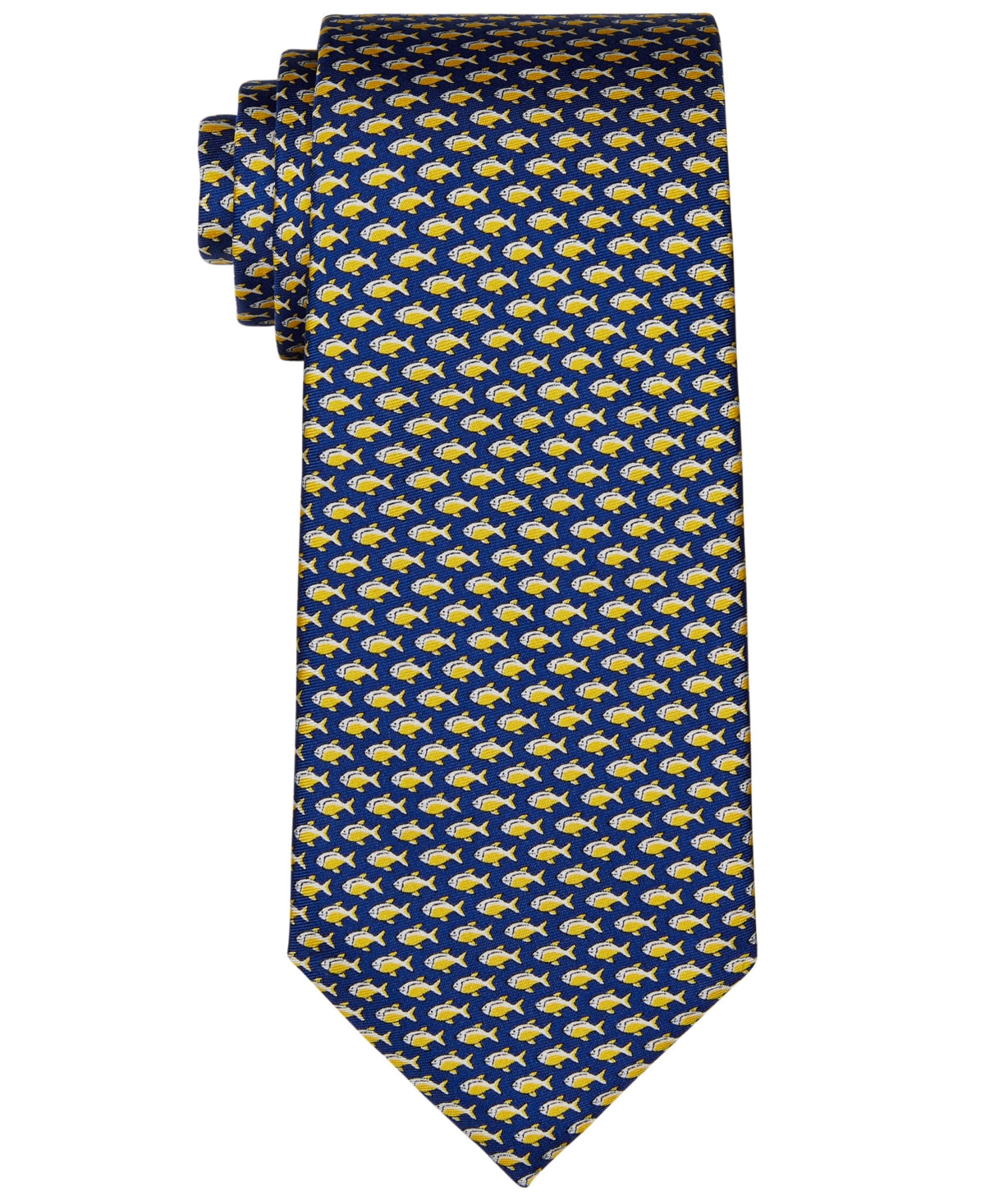 Gravata de seda Tommy Hilfiger Falmouth Classic Fish Print Masculina Azul Tamanho Regular