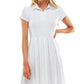 Vestido polo Planet Gold Junior em malha canelada, ajuste e flare, branco, tamanho grande