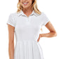 Vestido polo Planet Gold Junior em malha canelada, ajuste e flare, branco, tamanho grande