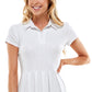 Vestido polo Planet Gold Junior em malha canelada, ajuste e flare, branco, tamanho pequeno