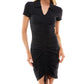 Vestido justo de malha canelada franzida Planet Gold Juniors, preto, tamanho extragrande