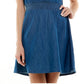Vestido jeans de algodão infantil Planet Gold com ombros descobertos, tamanho médio, azul