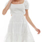 Vestido Planet Gold Juniors de algodão com manga bufante e recorte lateral em camadas, branco, tamanho XX-G