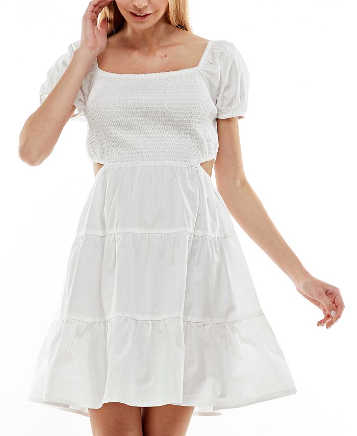 Vestido Planet Gold Juniors de algodão com manga bufante e recorte lateral em camadas, branco, tamanho XX-G