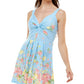 Vestido Planet Gold Junior com estampa floral, ajuste e flare, azul, tamanho grande