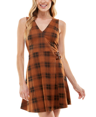 Vestido Planet Gold Juniors com fivela lateral e envoltório falso, marrom, tamanho pequeno