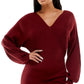 Vestido suéter Planet Gold Junior com manga dolman e decote em V, vermelho, tamanho extragrande