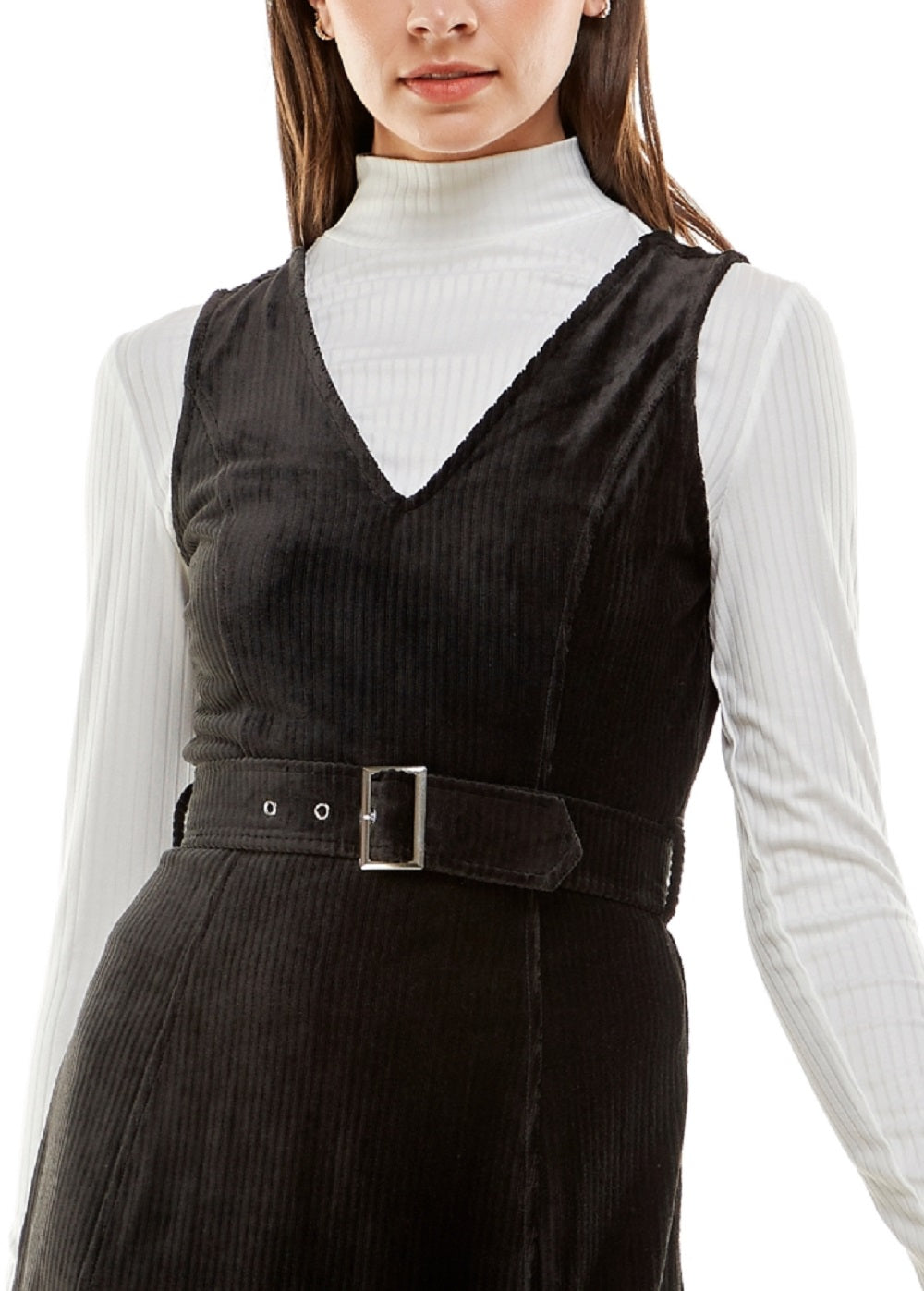 Conjunto de suéter e vestido com cinto Planet Gold Junior, preto, tamanho grande