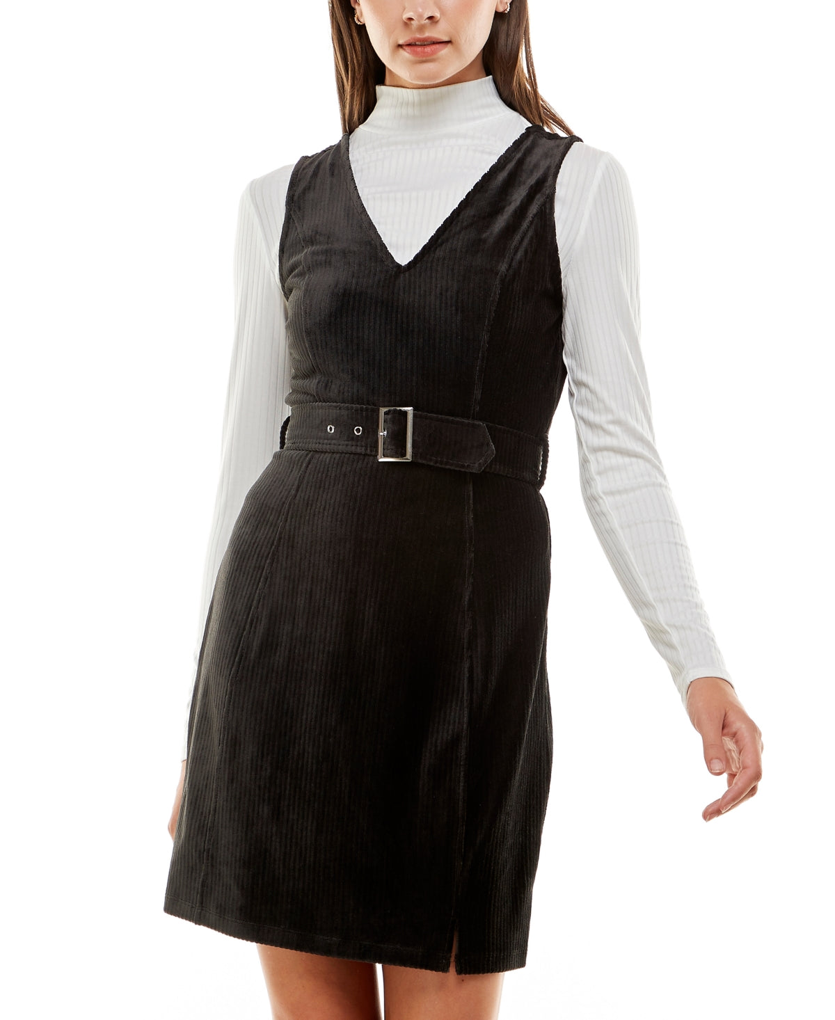 Conjunto de suéter e vestido com cinto Planet Gold Junior, preto, tamanho grande