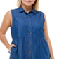 Vestido-camisa jeans de algodão plus size Planet Gold feminino, azul, tamanho 1X