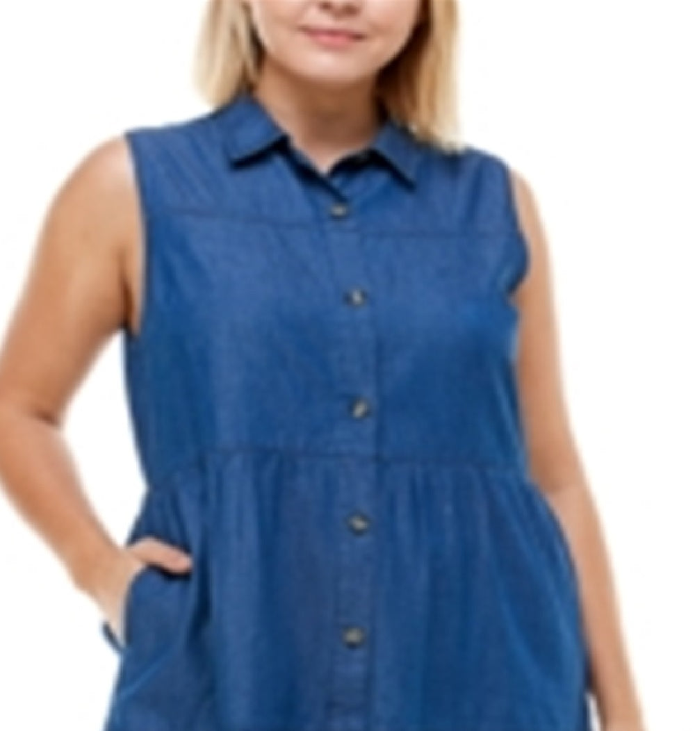 Vestido-camisa jeans de algodão plus size Planet Gold feminino, azul, tamanho 1X