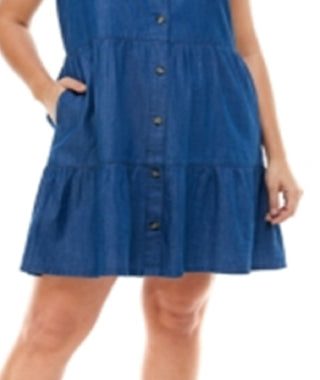 Vestido-camisa jeans de algodão plus size Planet Gold feminino, azul, tamanho 1X