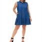 Vestido-camisa jeans de algodão plus size Planet Gold feminino, azul, tamanho 1X