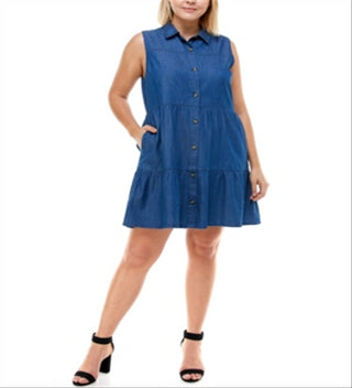 Vestido-camisa jeans de algodão plus size Planet Gold feminino, azul, tamanho 1X