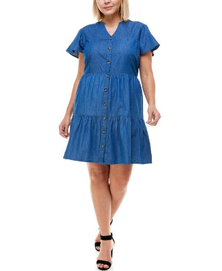 Vestido feminino Planet Gold Trendy Plus Cotton em camadas, azul, tamanho 1X