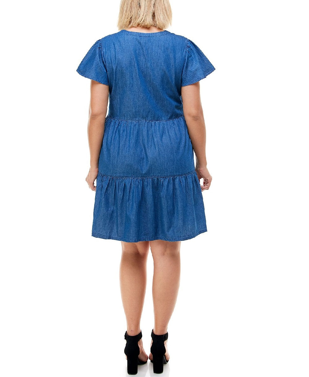 Vestido feminino Planet Gold Trendy Plus Cotton em camadas, azul, tamanho 1X