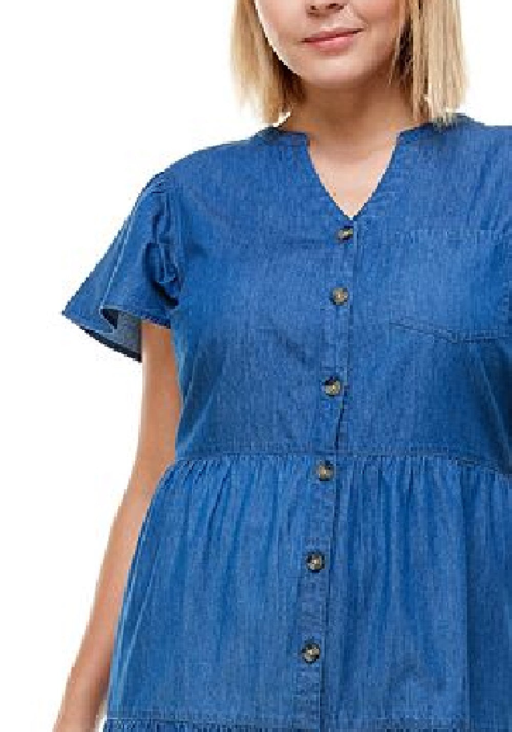 Vestido feminino Planet Gold Trendy Plus Cotton em camadas, azul, tamanho 1X