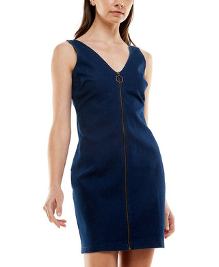 Vestido jeans Derek Heart Junior com zíper frontal, azul, tamanho pequeno