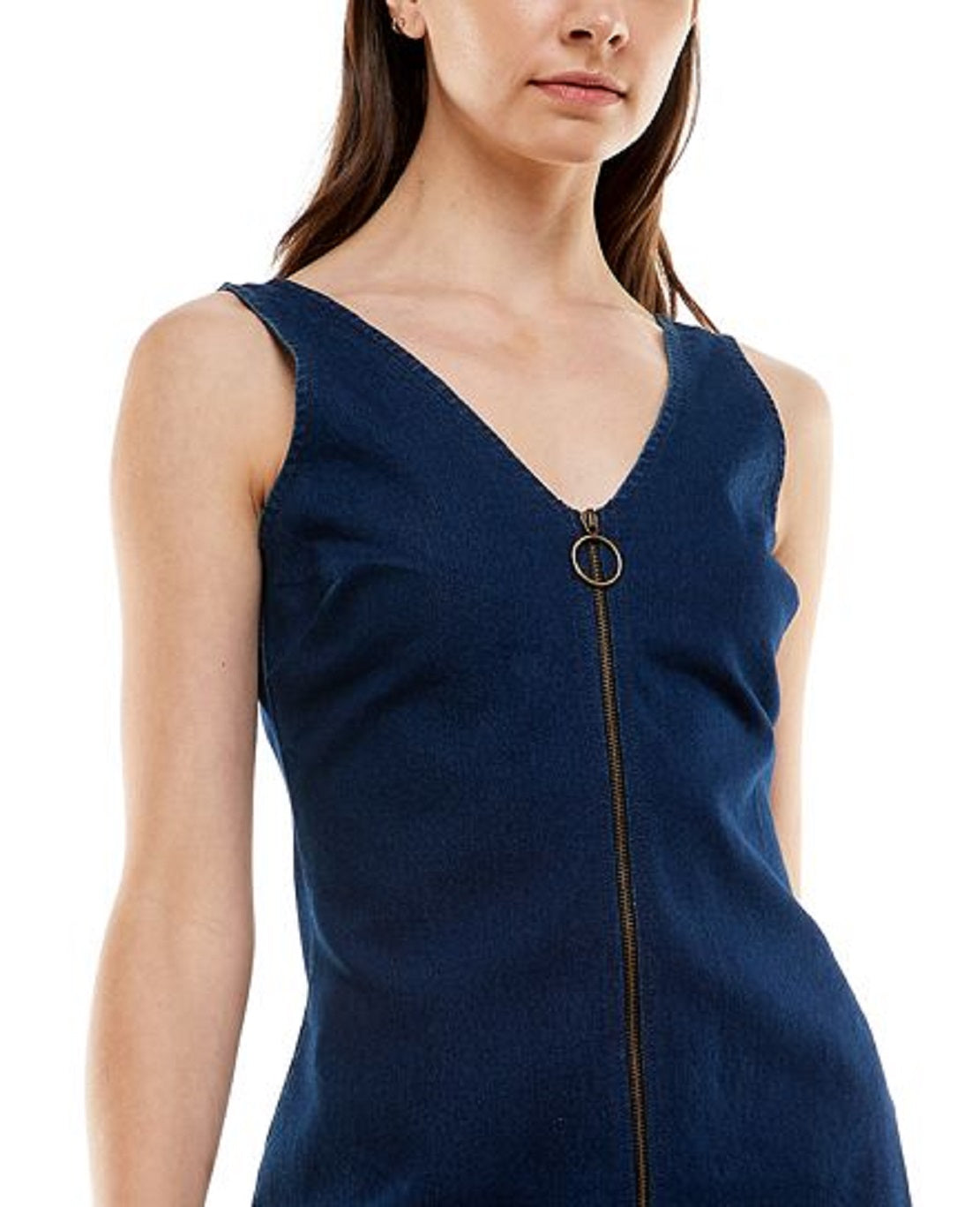 Vestido jeans Derek Heart Junior com zíper frontal, azul, tamanho pequeno