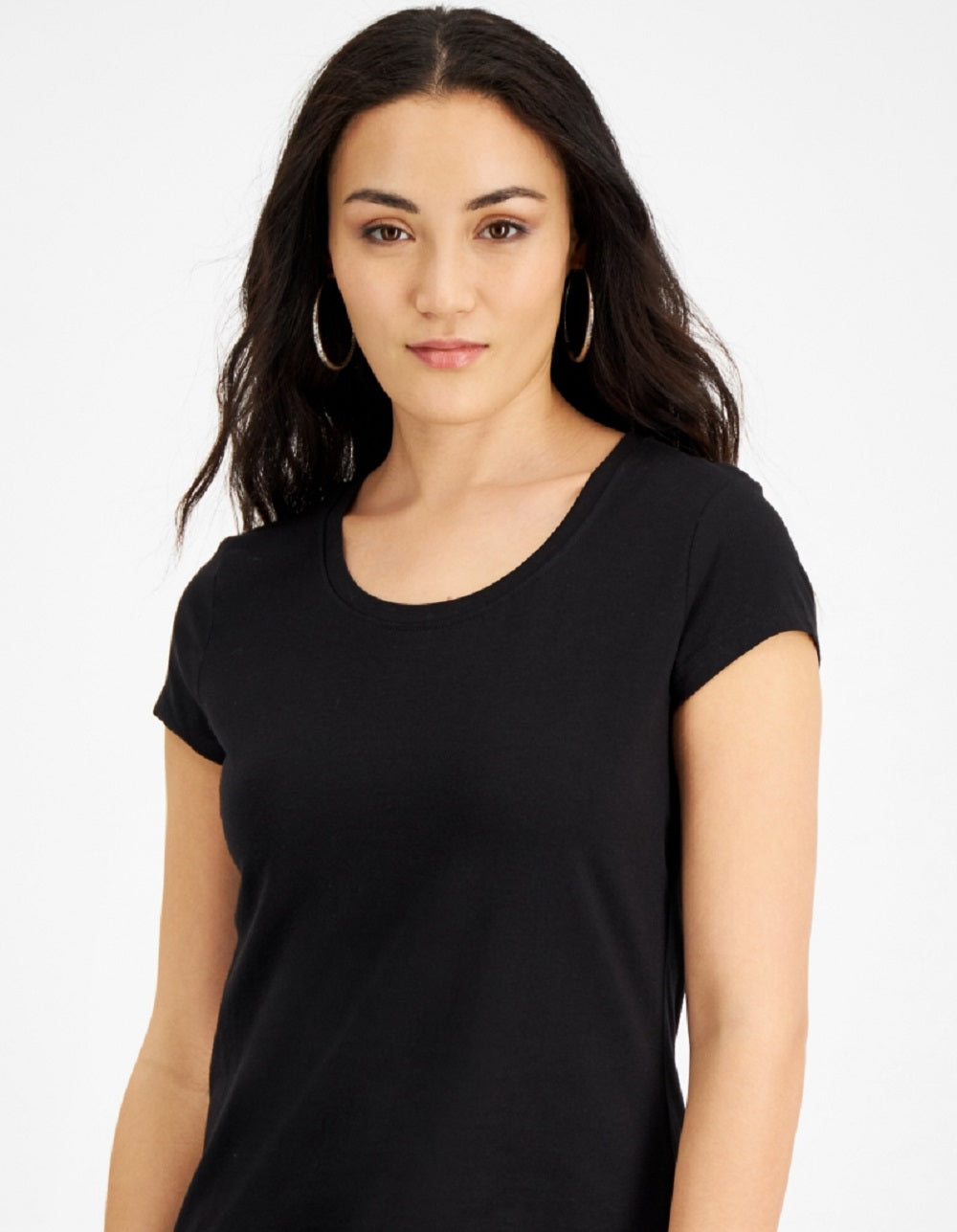 Camiseta feminina Jamie &amp; Layla com decote redondo e manga curta, preta, tamanho pequeno médio