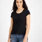Camiseta feminina Jamie &amp; Layla com decote redondo e manga curta, preta, tamanho pequeno médio
