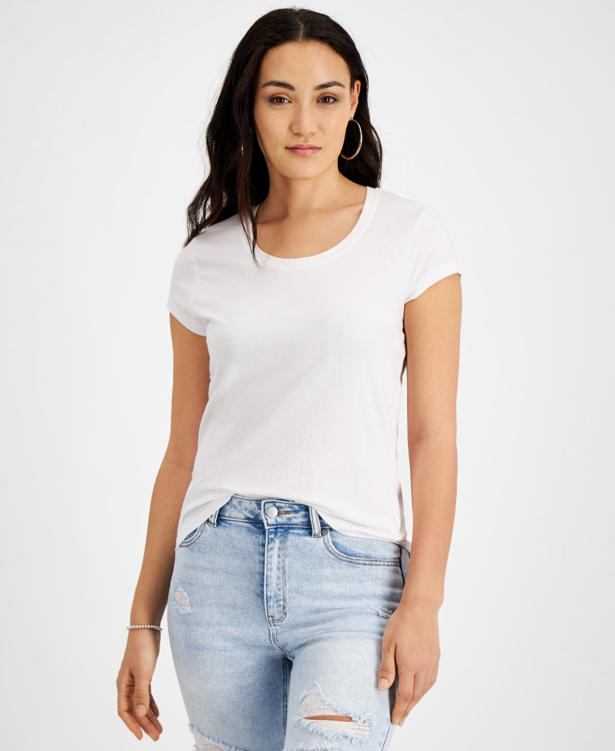 Camiseta feminina Jamie &amp; Layla com decote redondo e manga curta, branca, tamanho pequeno, extragrande