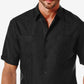 Camisa Guayabera Bordada Manga Curta Masculina Cubavera Preta Tamanho Médio