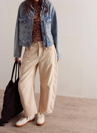 Free People - Calça Jeans Cord Barrel Good Luck