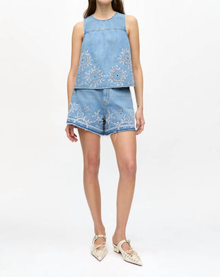 Ganni - Women's Broderie Anglaise Denim Shorts