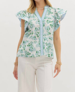Entro - Buttoned Down Flutter Floral Top