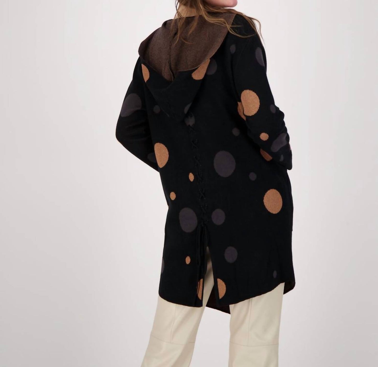 Gabby Isabella - Polka Hooded Open Front Cardigan