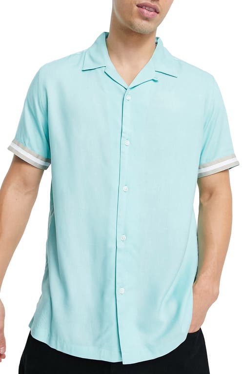 Topman Short Sleeve Button-Up Camp Shirt in Turquoise, Size Large