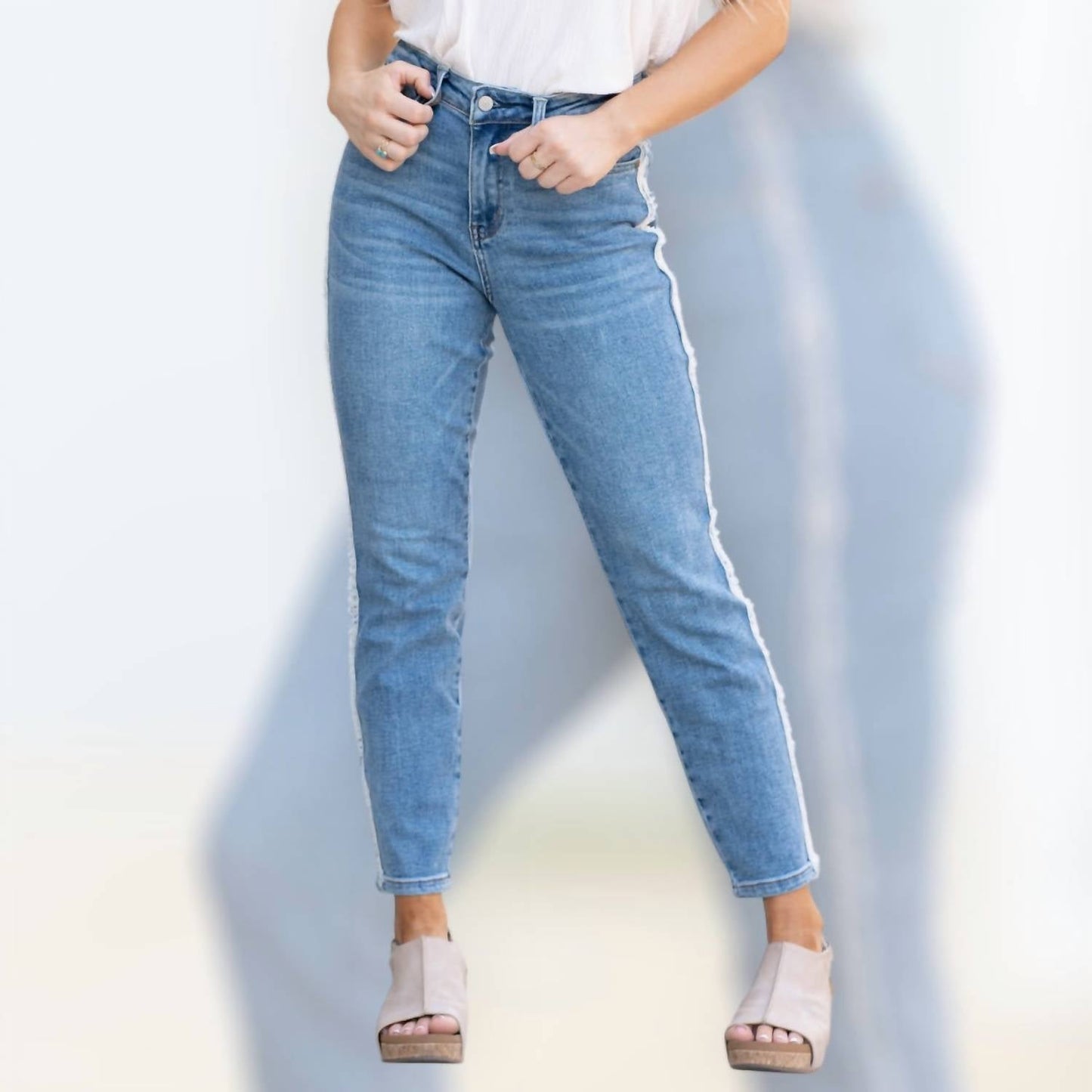 Judy Blue - High Waist Slim Fit Fray Side Seam Detail Jeans