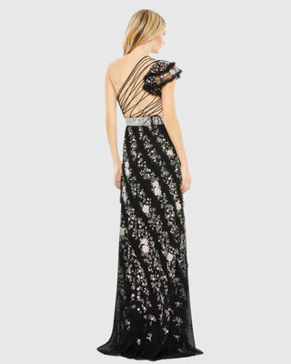 Mac Duggal - Vestido de um ombro só com babados e bordado e cadarço