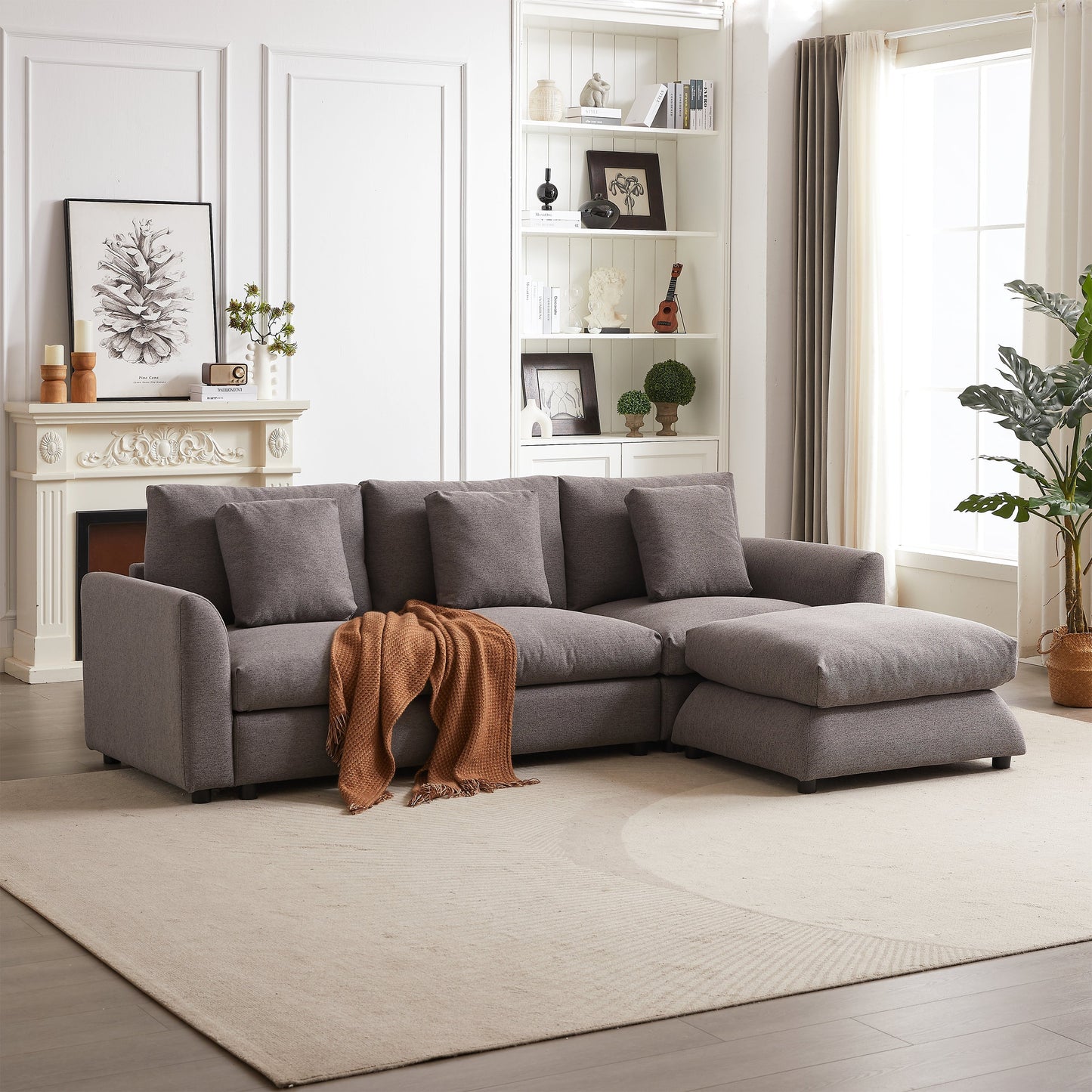 102.2 Inch Combination Modular Sofa with Ottoman Grey