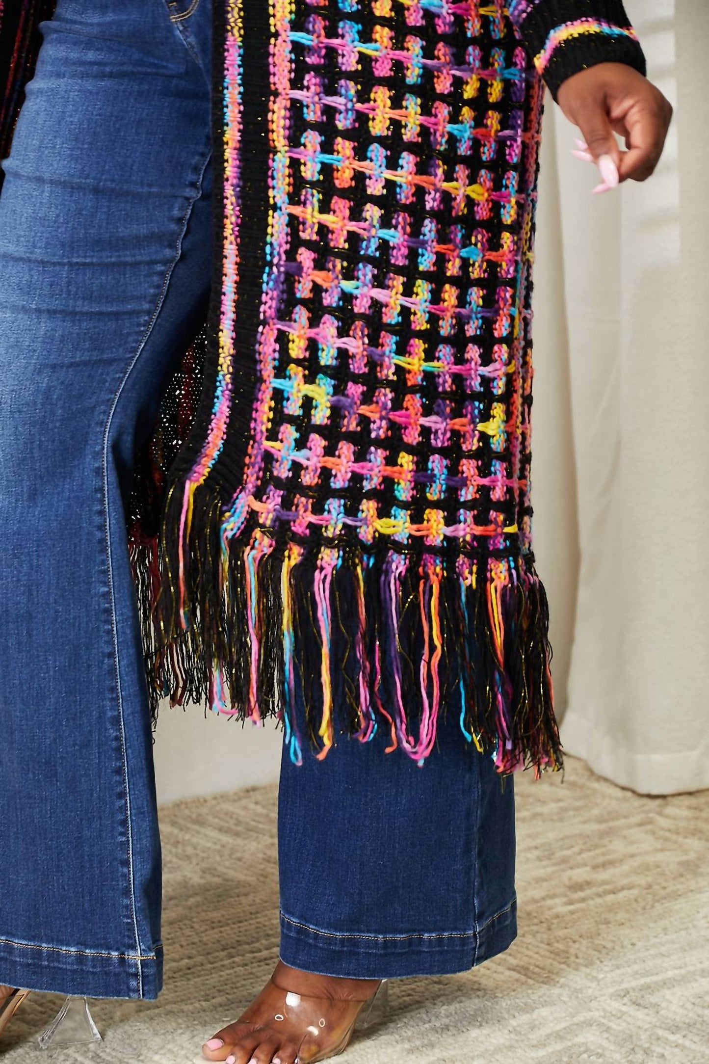 Angel Wings By Lucy - Full Size Open Front Fringe Hem Cardigan