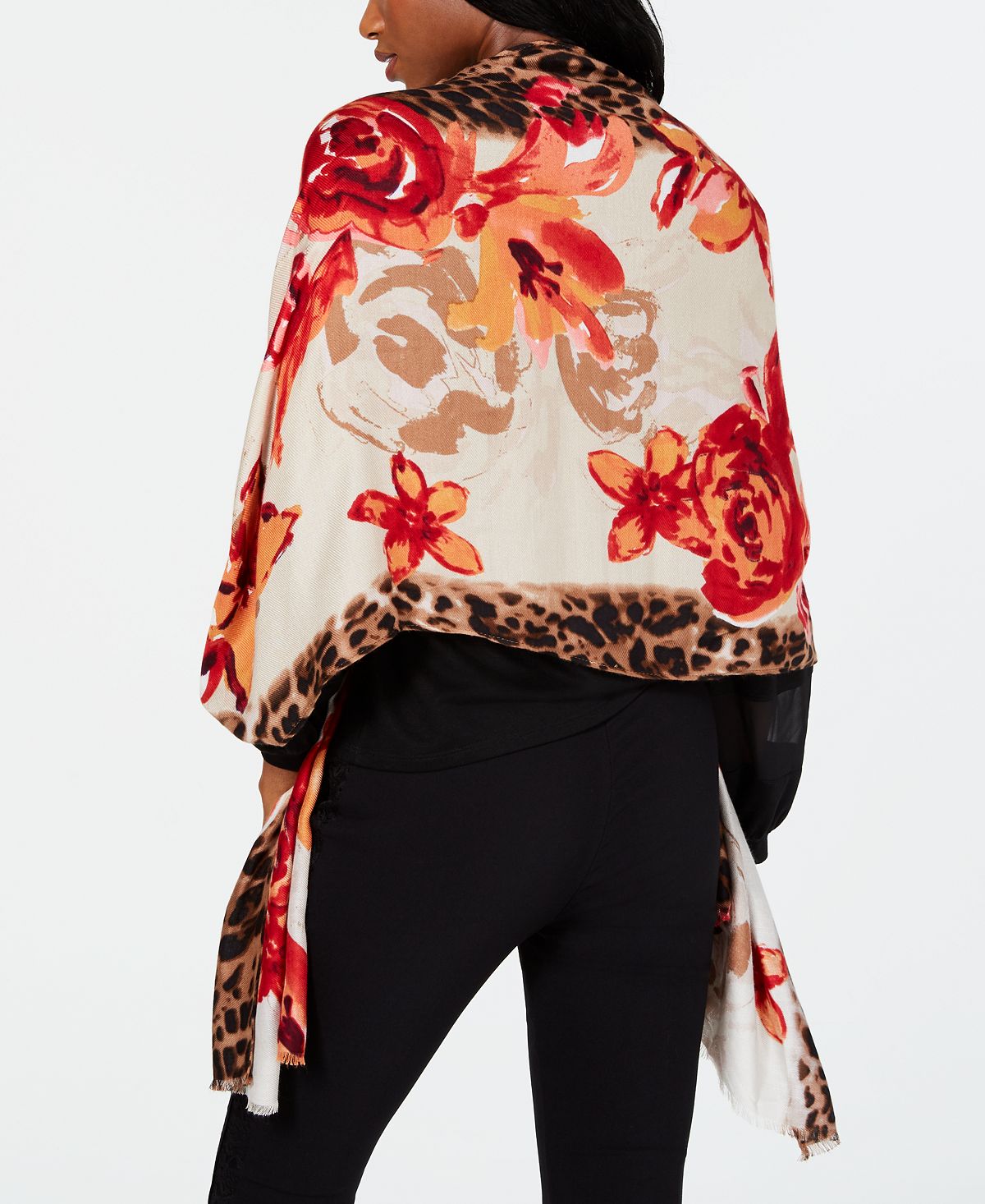 INC International Concepts Pashmina Feminina Leopardo Floral Vermelha Tamanho Regular