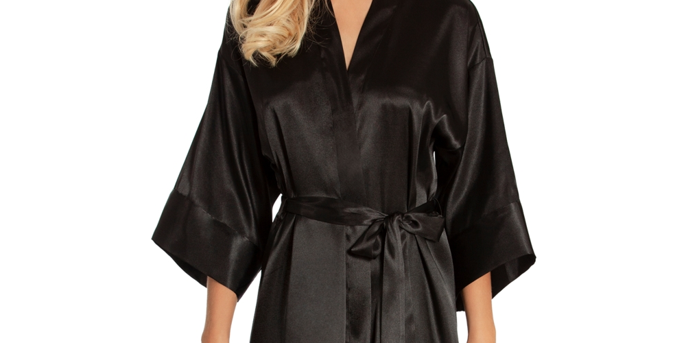 Lingerie curta de cetim feminina Linea Donatella, preta, tamanho extragrande