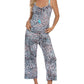 Conjunto de pijama feminino Linea Donatella com estampa de camisola e calça curta, bege, tamanho pequeno