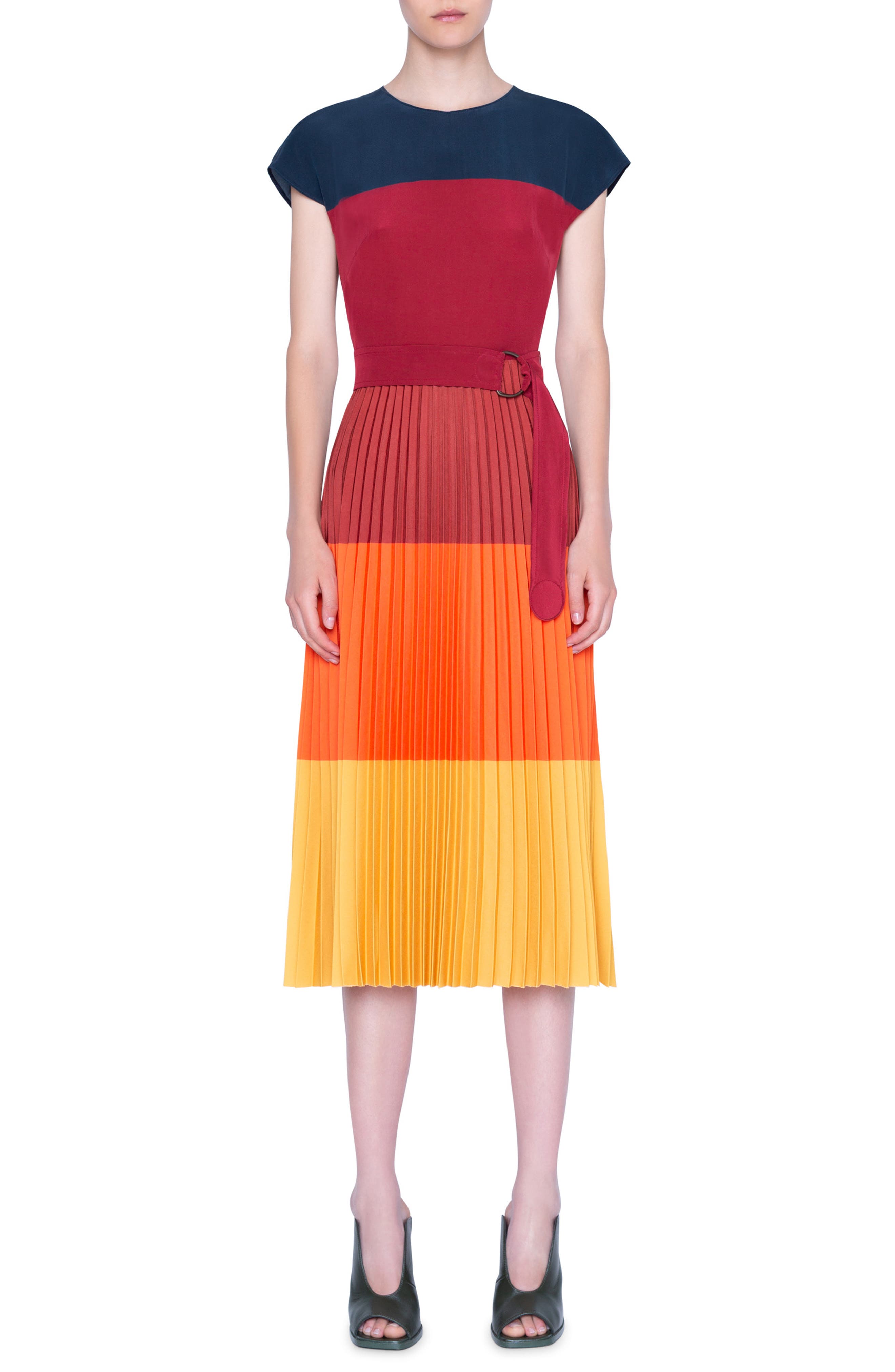 akris-punto-womens-red-colorblock-stripe-pleated-midi-dress-size-8