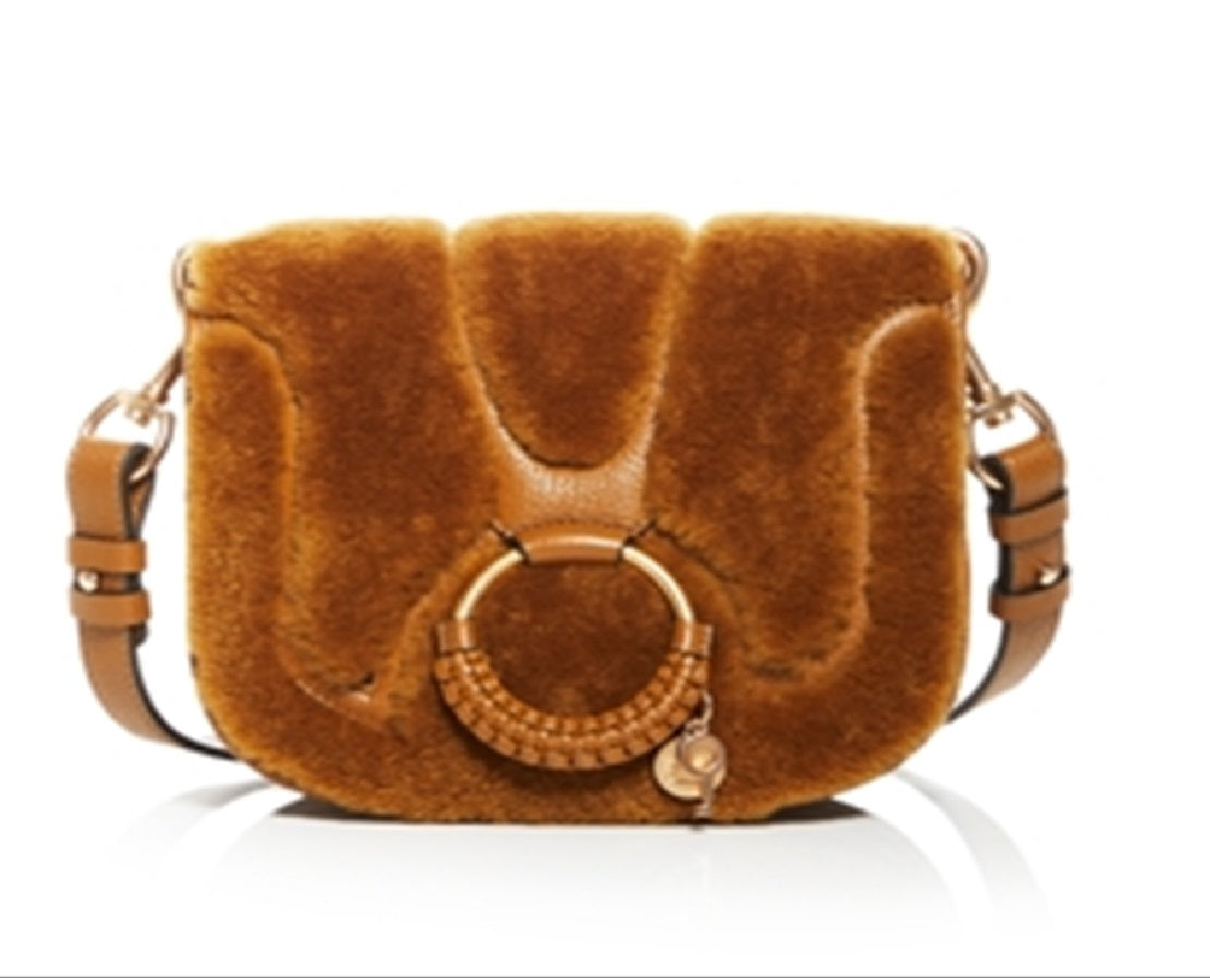 Bolsa transversal feminina See by Chloe em couro e pele de carneiro marrom tamanho regular