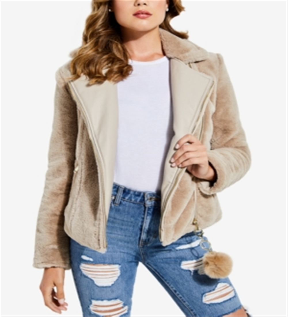 Jaqueta reversível GUESS Mix Media feminina, marrom, tamanho médio