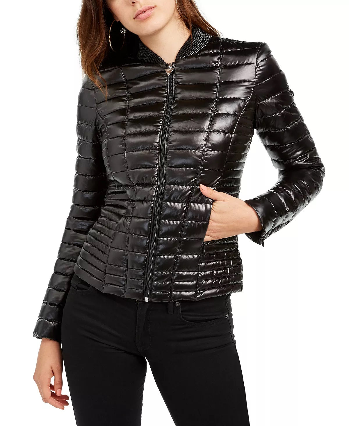 Jaqueta GUESS Vera Puffer Feminina Preta Tamanho Grande